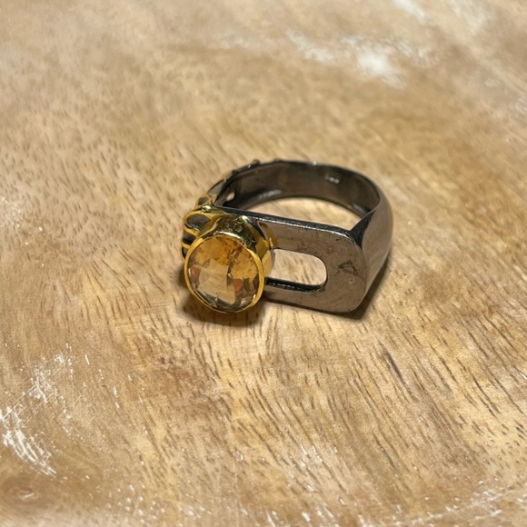 NWOT Black Rhodium 925 Sterling Silver Citrine Crystal Statement Ring - Picture 6 of 16